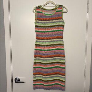 Colorful Pastel Striped Textured Midi Dress | Y2K Style Sleeveless Bodycon